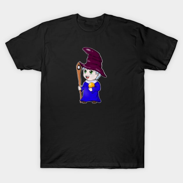 Chibi Wizard Cute Anime Magician Character T-Shirt by Foxxy Merch